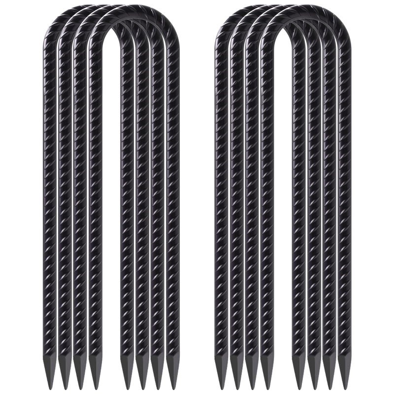 WindStake 12 Inch U Shape Rebar Stakes  8pcs Black Rebar Hook  Heavy Duty Trampoline Wind Anchors Stakes for Camping Tents  Soccer Net